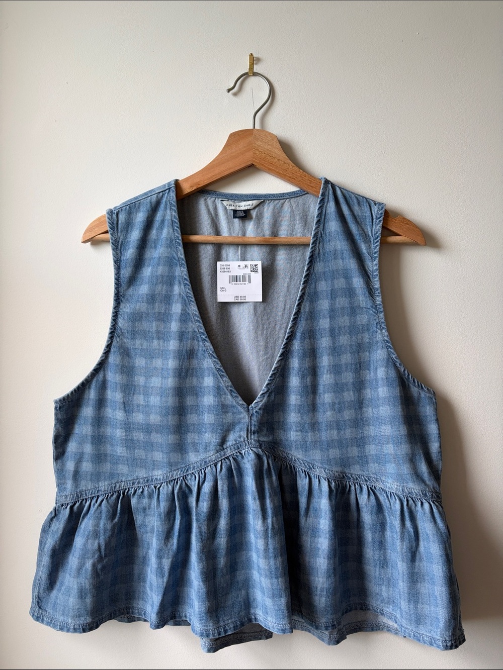 NWT Cottagecore Denim gingham Peplum Tank